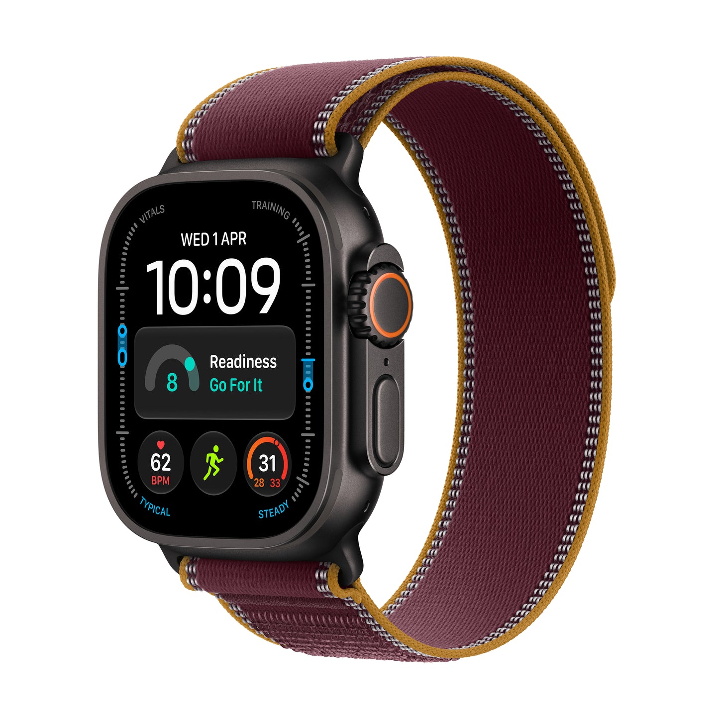 Apple Watch Ultra 4, 49mm (GPS + Cellular, Black Titanium Case with Burgundy Trail Loop, M/L)